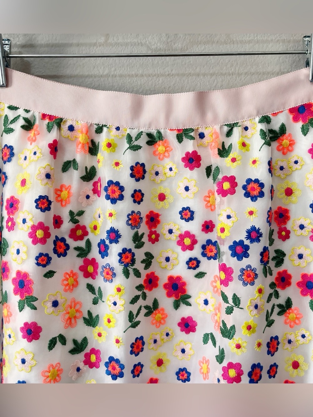 Boden Marjorie Organza Midi Skirt Colorful Floral Embroidered Size US 10 Party - Picture 6 of 15